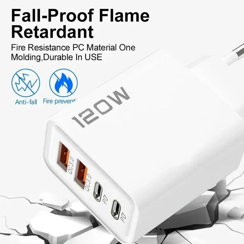 120W 4-Port USB-C Fast Charger | PD Quick Charge 3.0