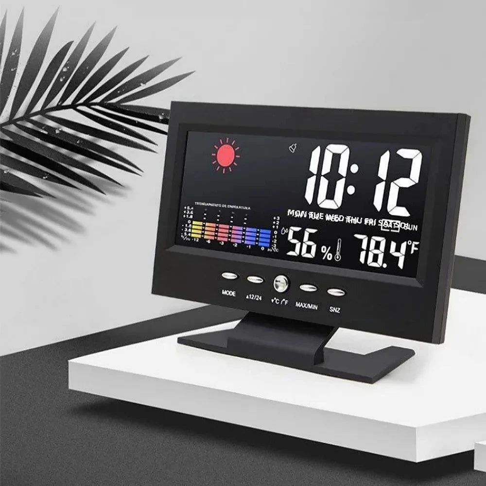 Multi-functional Weather Station Clock with Digital LCD Display Thermometer Hygrometer Calendar Temperature and Humidity Meter Peaceful Pleasures Health and Wellness