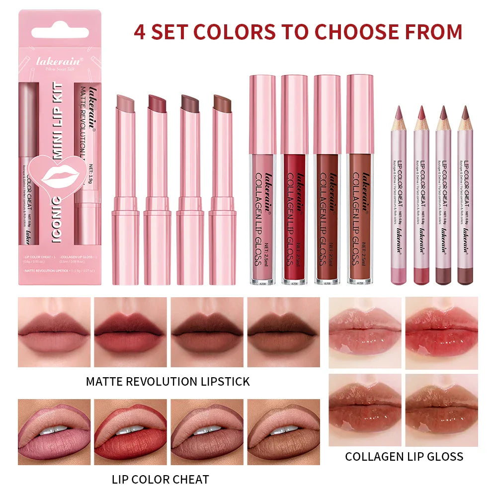 Lakerain 3-Piece Mini Lip Kit – Liner, Lipstick & Gloss Set