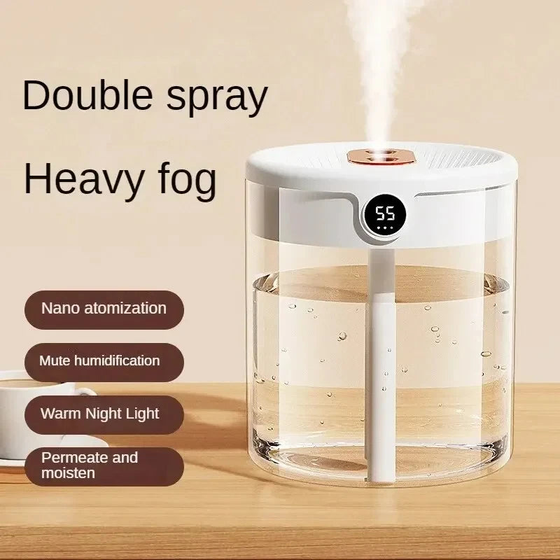 HOMEFISH 2L Dual Spray USB Humidifier | LED Display Night Light