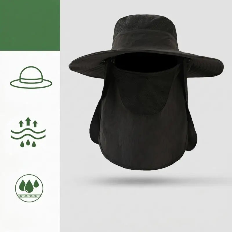 Full Coverage Sun Protection Bucket Hats Detachable Face & Neck Flap Outdoor Fishing Hats Breathable Mesh Wide Brim Headwear Peaceful Pleasures Health and Wellness black