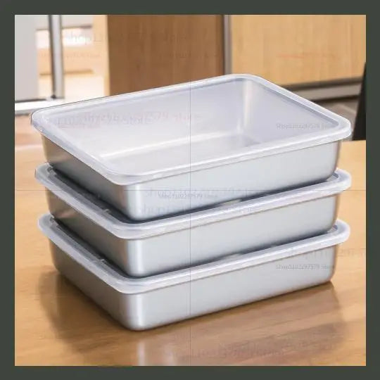 Stainless Steel Food Storage Serving Trays Rectangle Sausage Noodles Fruit Dish with Cover Home Kitchen Organizers Food Containe Peaceful Pleasures Health and Wellness silver