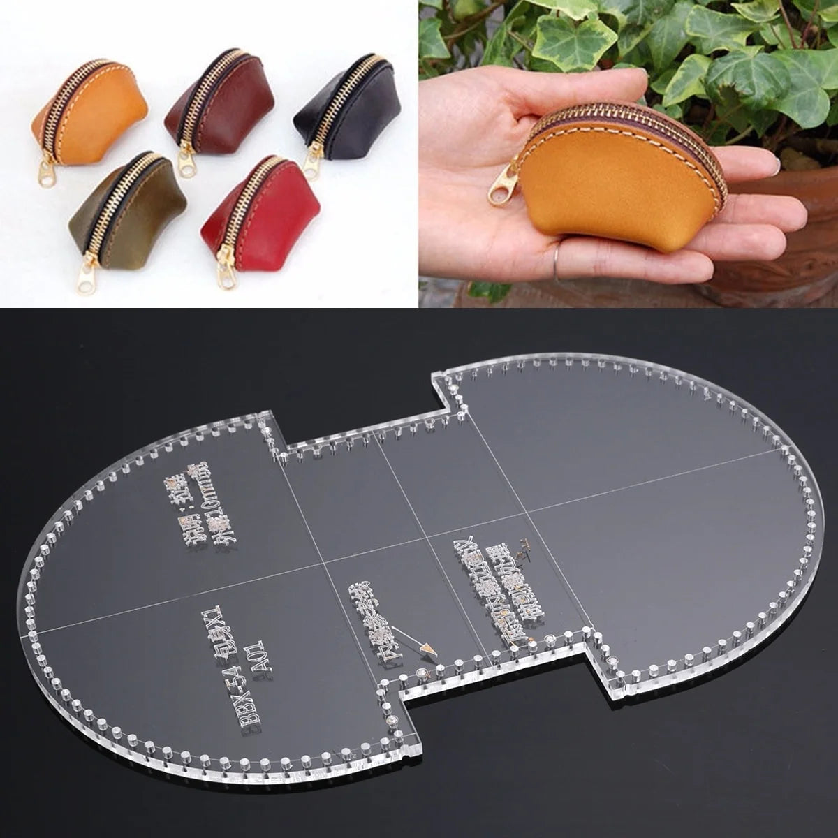 1pc Coin Purse Type Small Bag Pattern Stencil Tool DIY Acrylic Template Leather Wallet Craft for Homemade Leather Handcrafts Peaceful Pleasures Health and Wellness