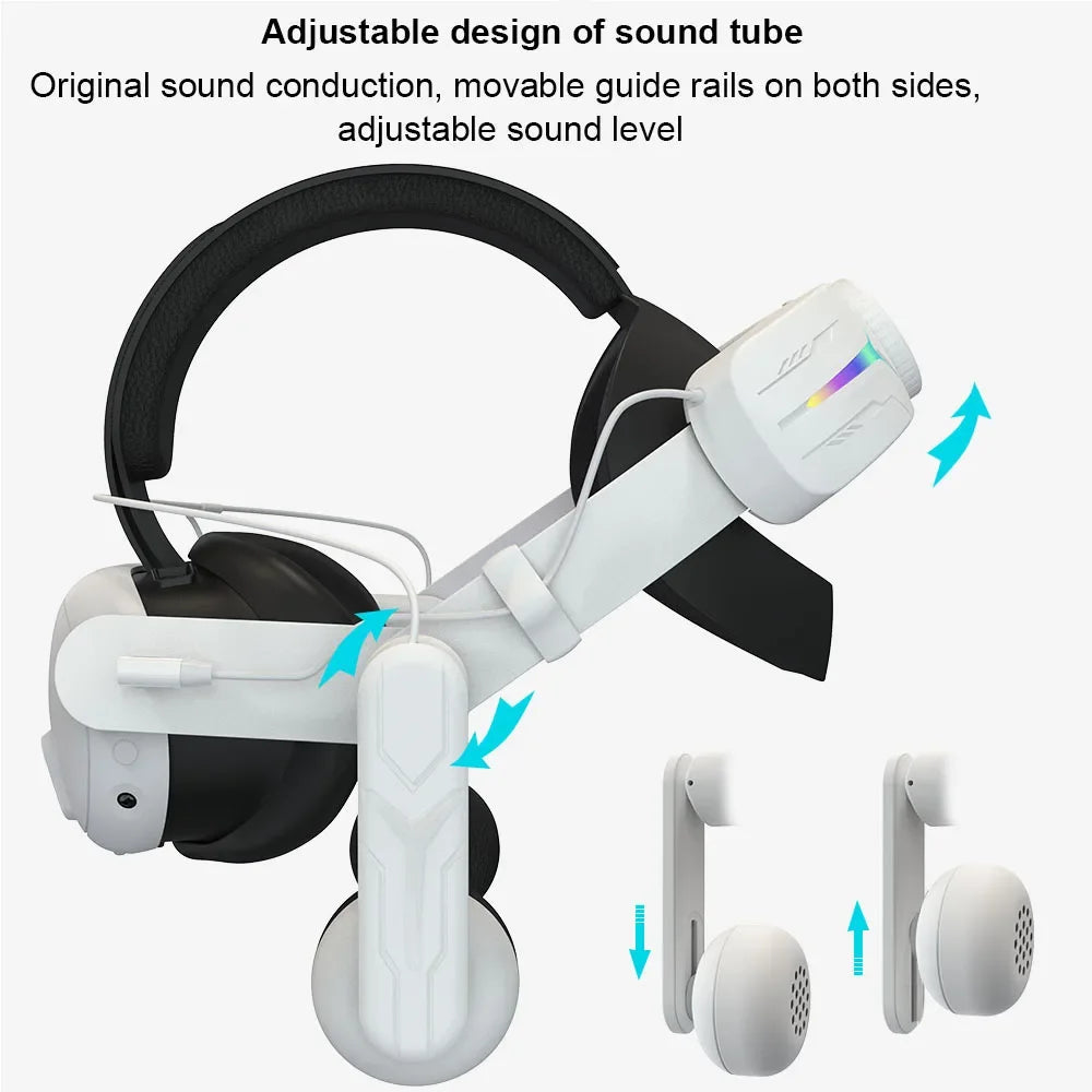 Head Strap Built-In 8000mAh Battery RGB Light For Meta Quest 3 VR Glasses Comfort On-Ear Audio Enhanced Sound Elite Head Strap Peaceful Pleasures Health and Wellness