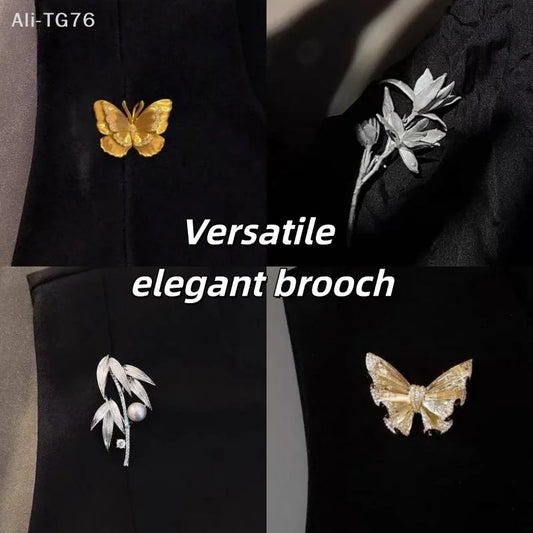 French Retro Gold Butterfly Jasmine Brooch – Unisex Elegant Pin Fashion Brooch Pin Peaceful Pleasures Health and Wellness