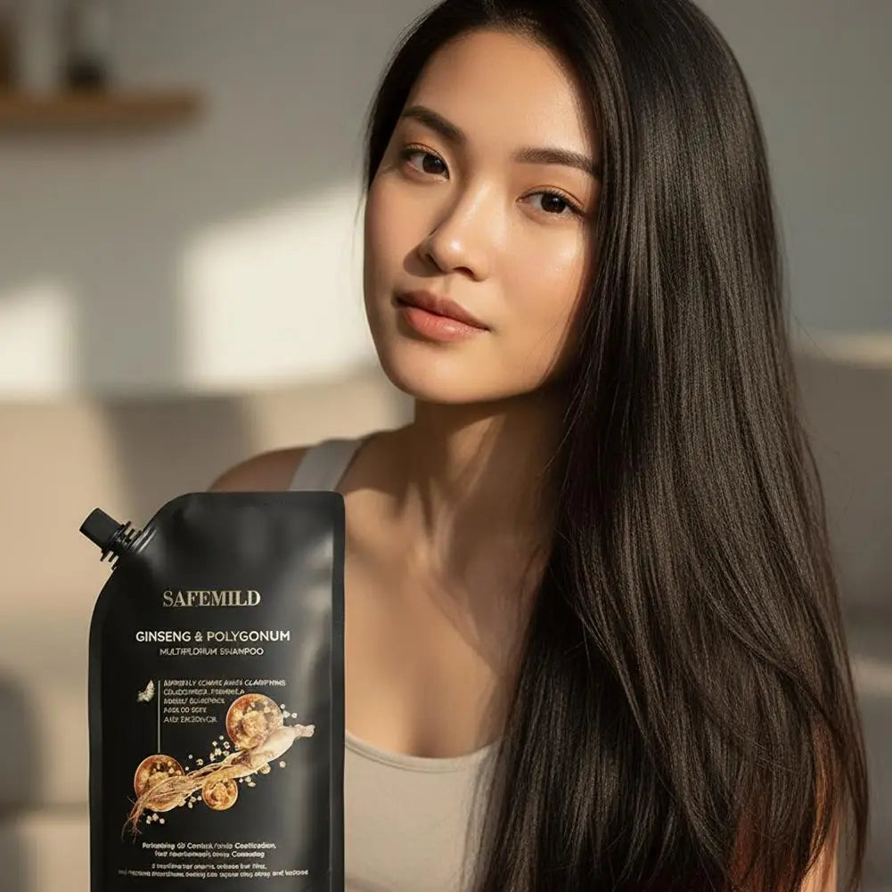 Black Ganoderma Polygonum Multiflorum Shampoo Ginseng Herbal Repair Nourish Hair Soft Smooth Moisturize Scalp Care 100ml/300ml Peaceful Pleasures Health and Wellness