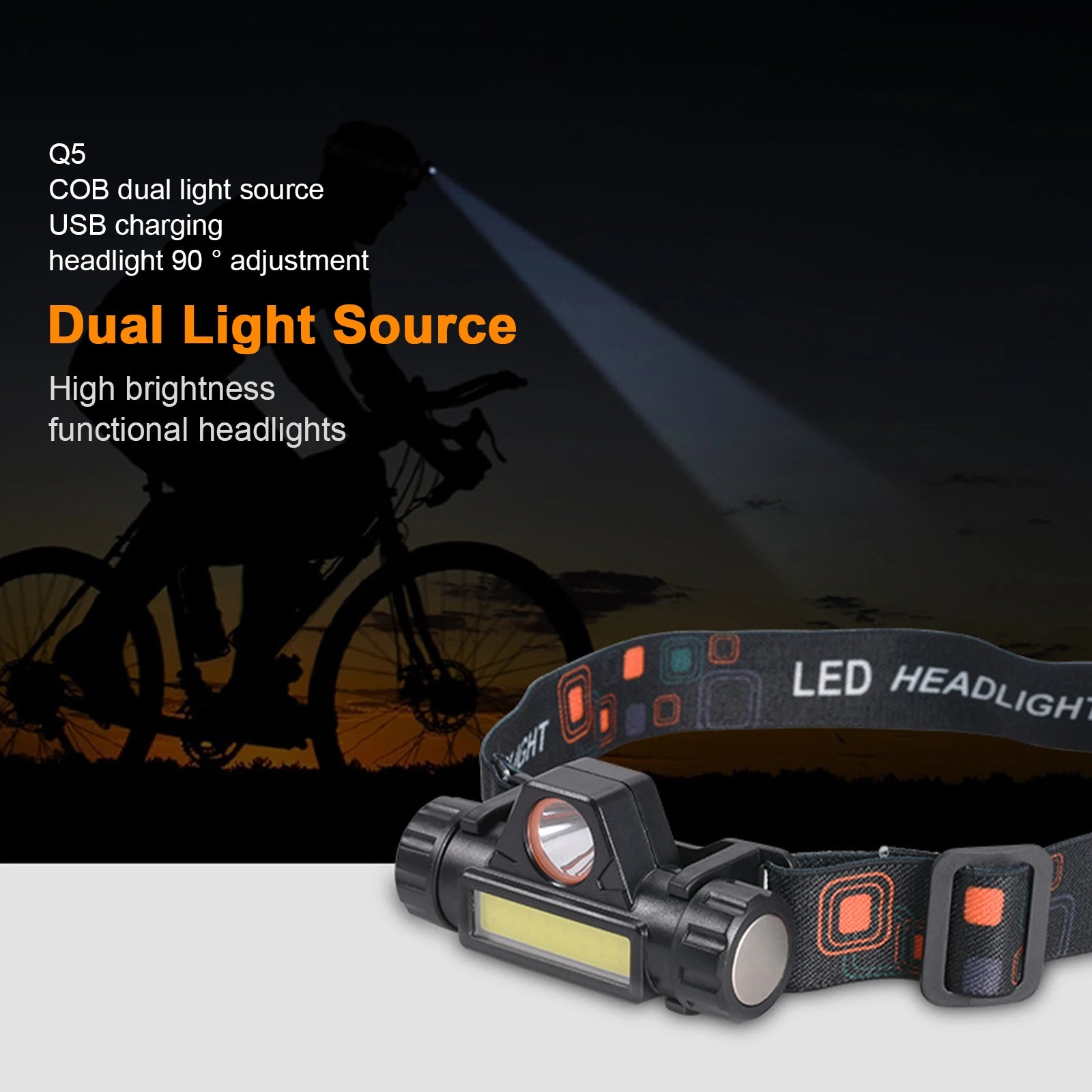 Q5+COB Bright Headlight Night Walking Headlamp Camping Hiking Head Lamp Rechargeable Outdoor Work Light 90 Degree Peaceful Pleasures Health and Wellness