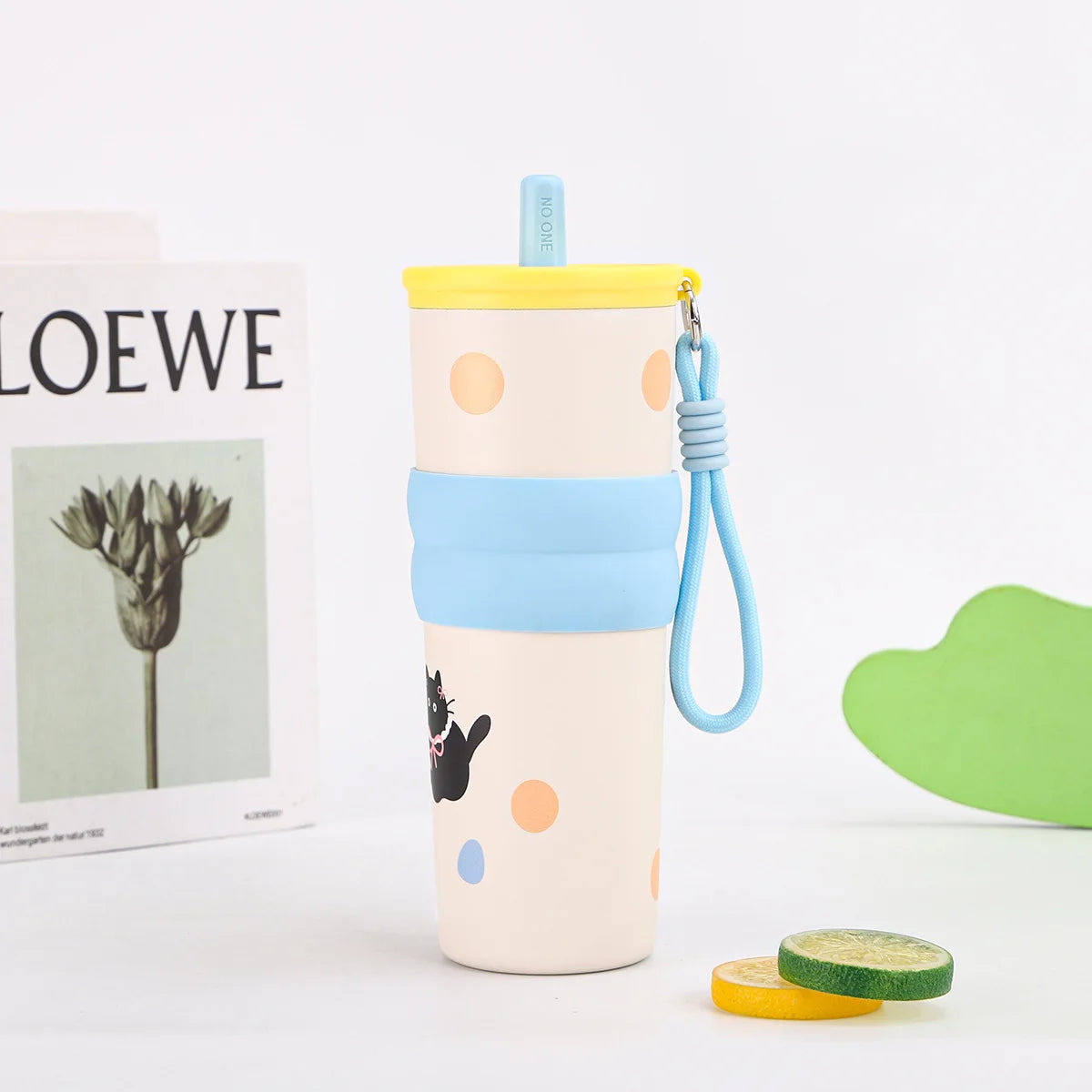 2026 Hot 710ML Printed Bow Vacuum Cup Insulation Or Cooling Stainless Steel Cup With Lifting Rope High-Capacity Insulated Cup Peaceful Pleasures Health and Wellness 710ml Sky Blue