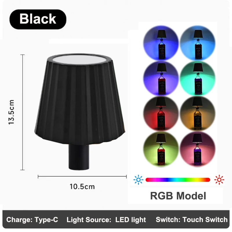 RGB Wireless Table Lamp For Wine Bottles LED Bottle Light For Outdoor Use Touch Control Ideal For Restaurant Bars Festival Party Peaceful Pleasures Health and Wellness Style B-RGB 0-5W