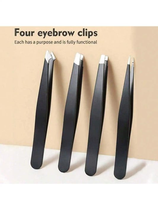 4-Pack Stainless Steel Eyebrow Tweezers Set | Brow Shaping Eyebrow Tweezer Set Peaceful Pleasures Health and Wellness