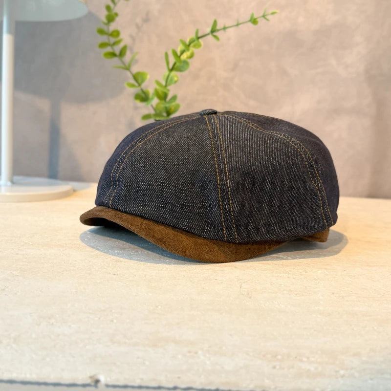 Vintage Denim Patchwork Beret Painter Hat | Unisex Cotton