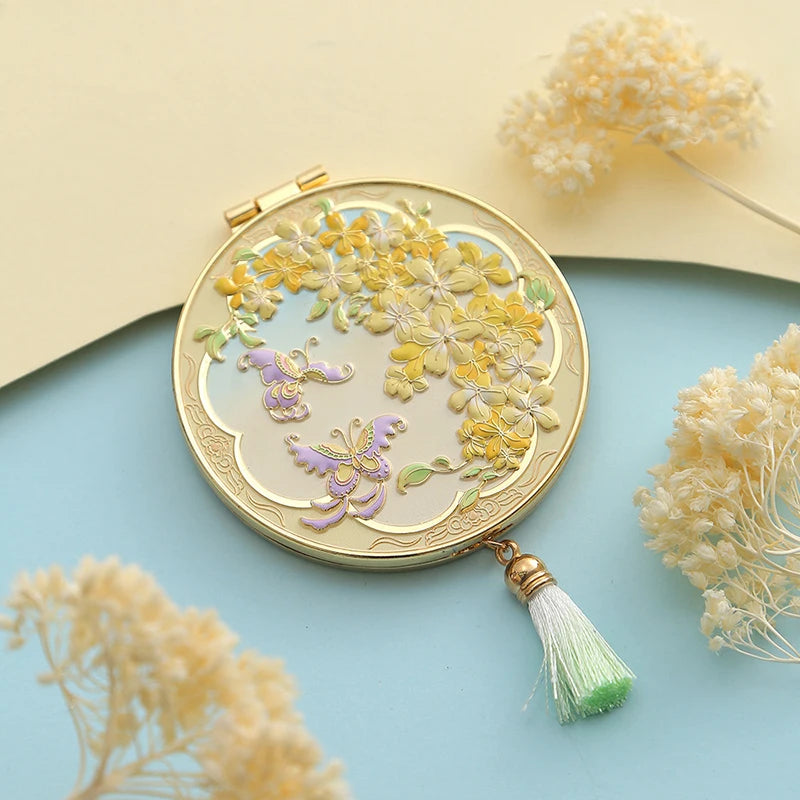 Chinese Style Metal Folding Makeup Mirror with Tassel | Portable
