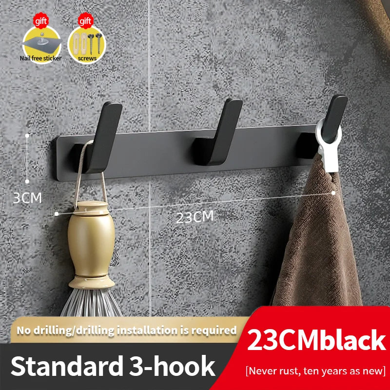 YUNJIEYA 6-Hook Aluminum Wall Rack | Kitchen & Bathroom Hooks