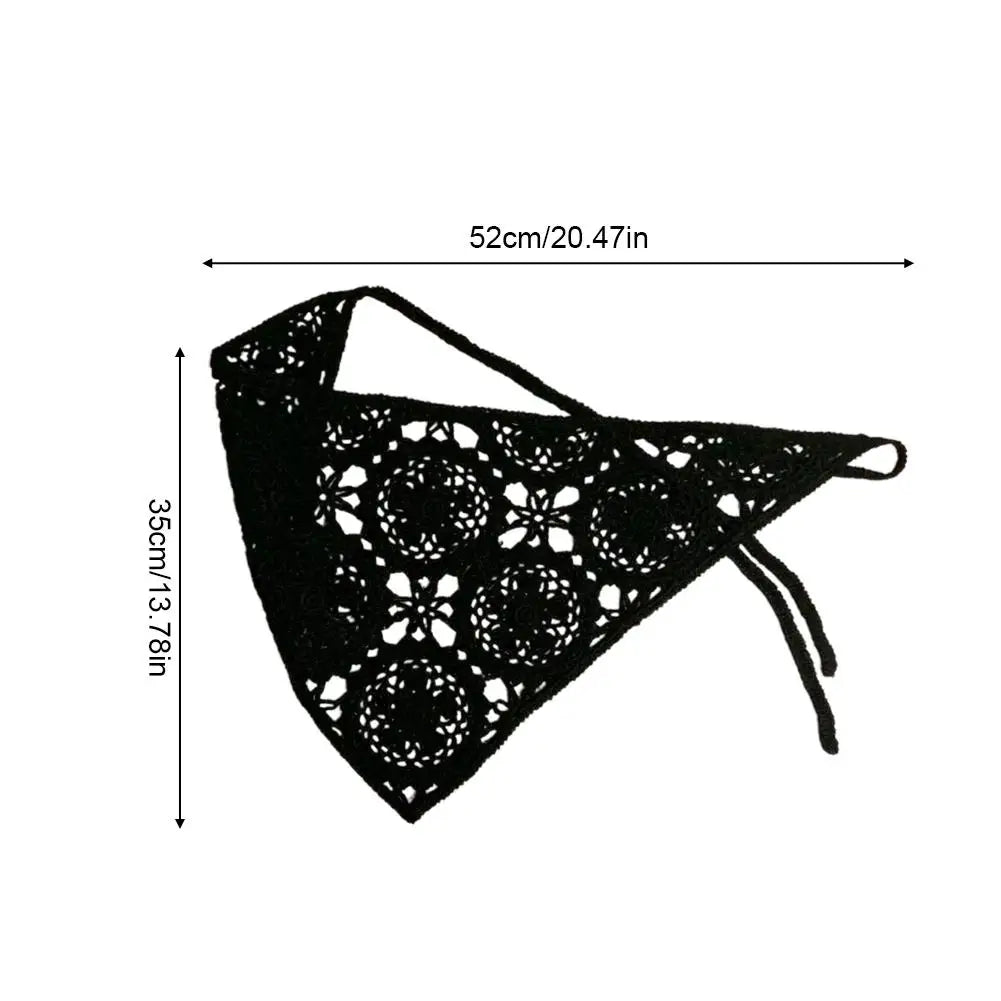 French Hollow Triangle Headband Towel For Women Beige Crochet Headbands Bandana Summer Travel Literary Photo Hair Scarf Bands Peaceful Pleasures Health and Wellness