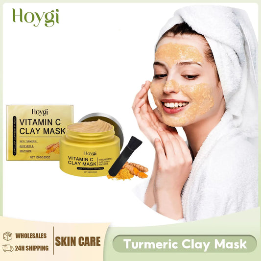 Turmeric Clay Mask Acne Removal Fade Dark Spot Melanin Shrink Pores Deep Cleansing Oil Control Moisturizing Vitamin C Mud Mask Peaceful Pleasures Health and Wellness