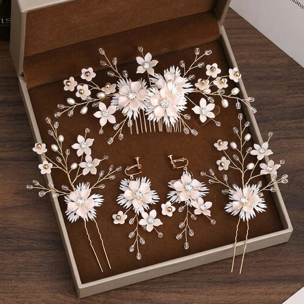 Korean Bridal Hair Comb Set Flower Hairpins Sweet And Fresh Wedding Accessories Peaceful Pleasures Health and Wellness