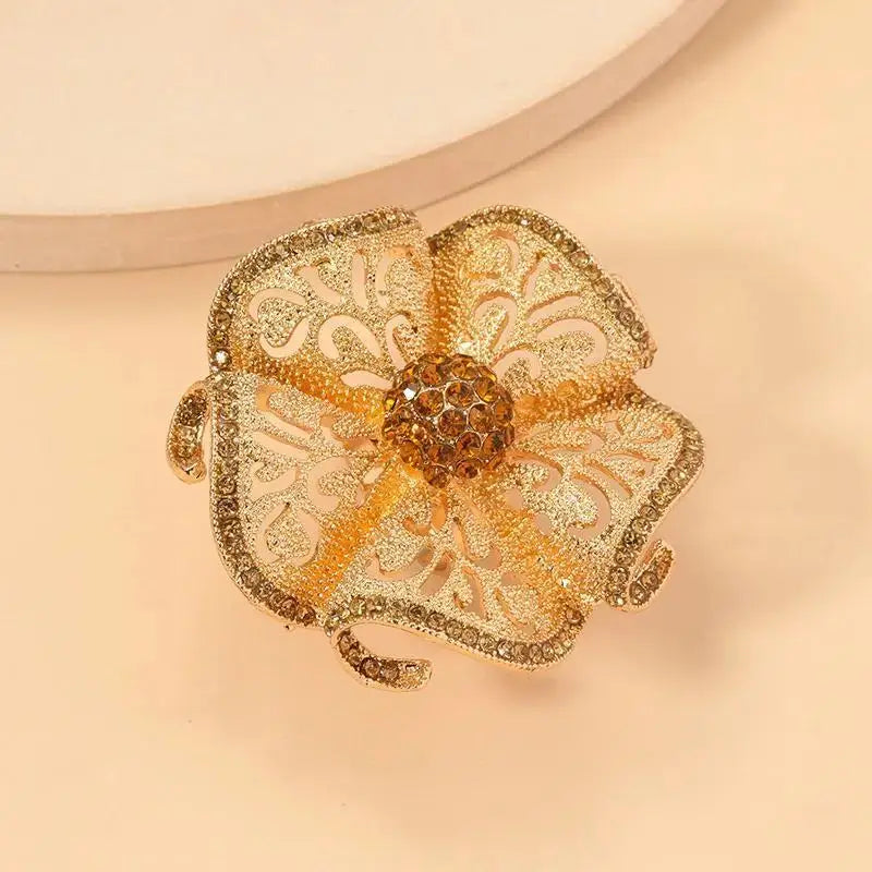 Luxury Flower Crystal Ring Women Gold Adjustable Statement Elegant