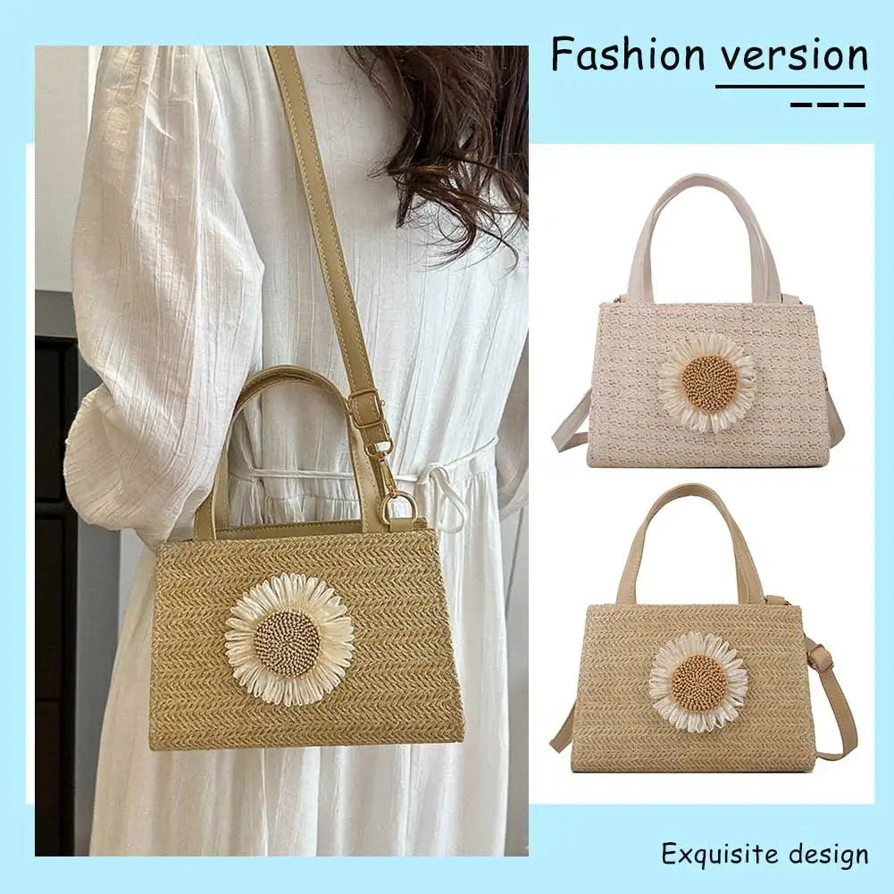 Sunflower Straw Crossbody Bag for Women – Travel Vacation Bag Crossbody Bag Peaceful Pleasures Health and Wellness