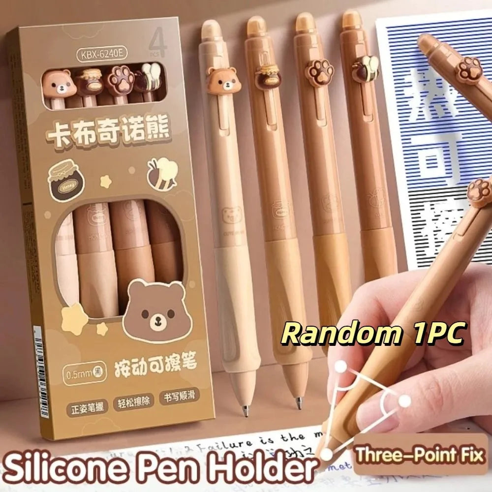 Kawaii Aesthetic 1PC Thermal Eraser Pen Cartoon Black Blue Ink Erasable Gel Pen INS Cute 0.5mm Neutral Pen Student Peaceful Pleasures Health and Wellness