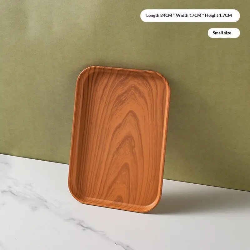Wood Grain Stackable Serving Tray | Food-Safe PP Kitchen Tray