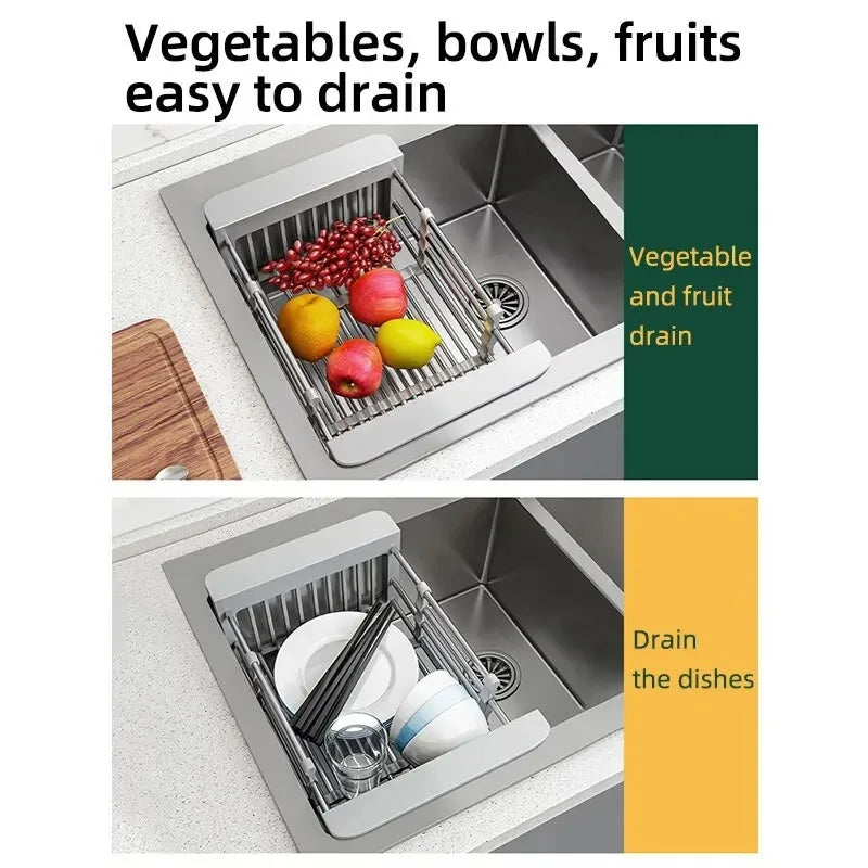 Kitchen Sink Drain Rack Dish Drain Rack Kitchen Basket Folding Drain Rack Stainless Steel Kitchen Sink Kitchen Washing Dishes Peaceful Pleasures Health and Wellness