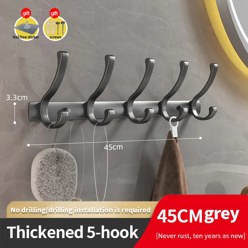 YUNJIEYA 6-Hook Aluminum Wall Hanger | Black White Gun Grey Wall Hook Rack Peaceful Pleasures Health and Wellness thicken grey 5 hook