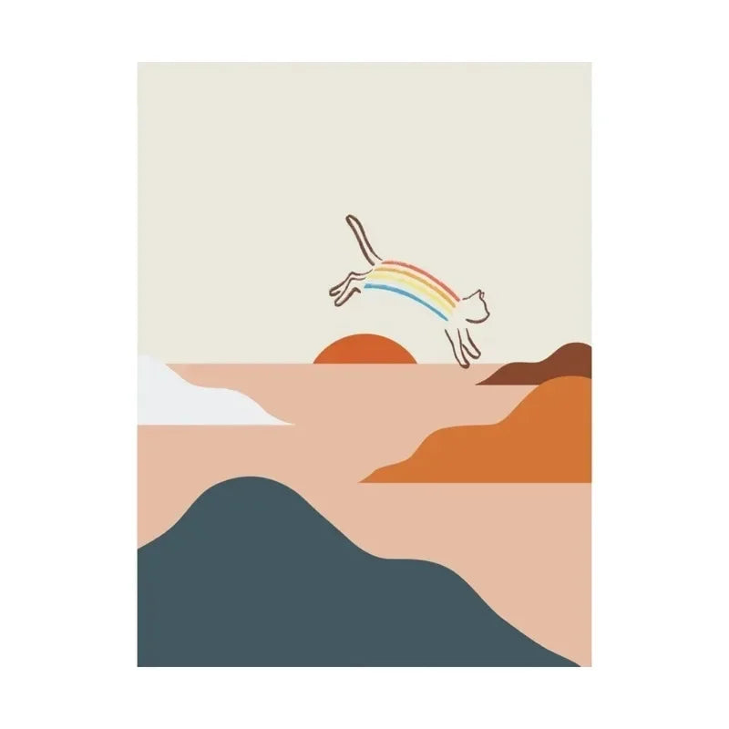 Scandinavian Minimalist Cat Canvas Wall Art | Abstract Poster