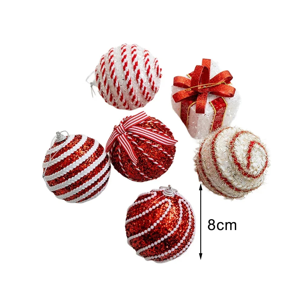 6 Red & White Foam Christmas Ball Ornaments 8cm | 6-Pack
