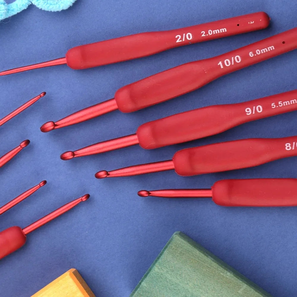 9PCS Red Crochet Hook Ergonomic Handle for Arthritic Hands Extra Long Knitting Needles for Beginners and Crocheting Yarn Tool Peaceful Pleasures Health and Wellness