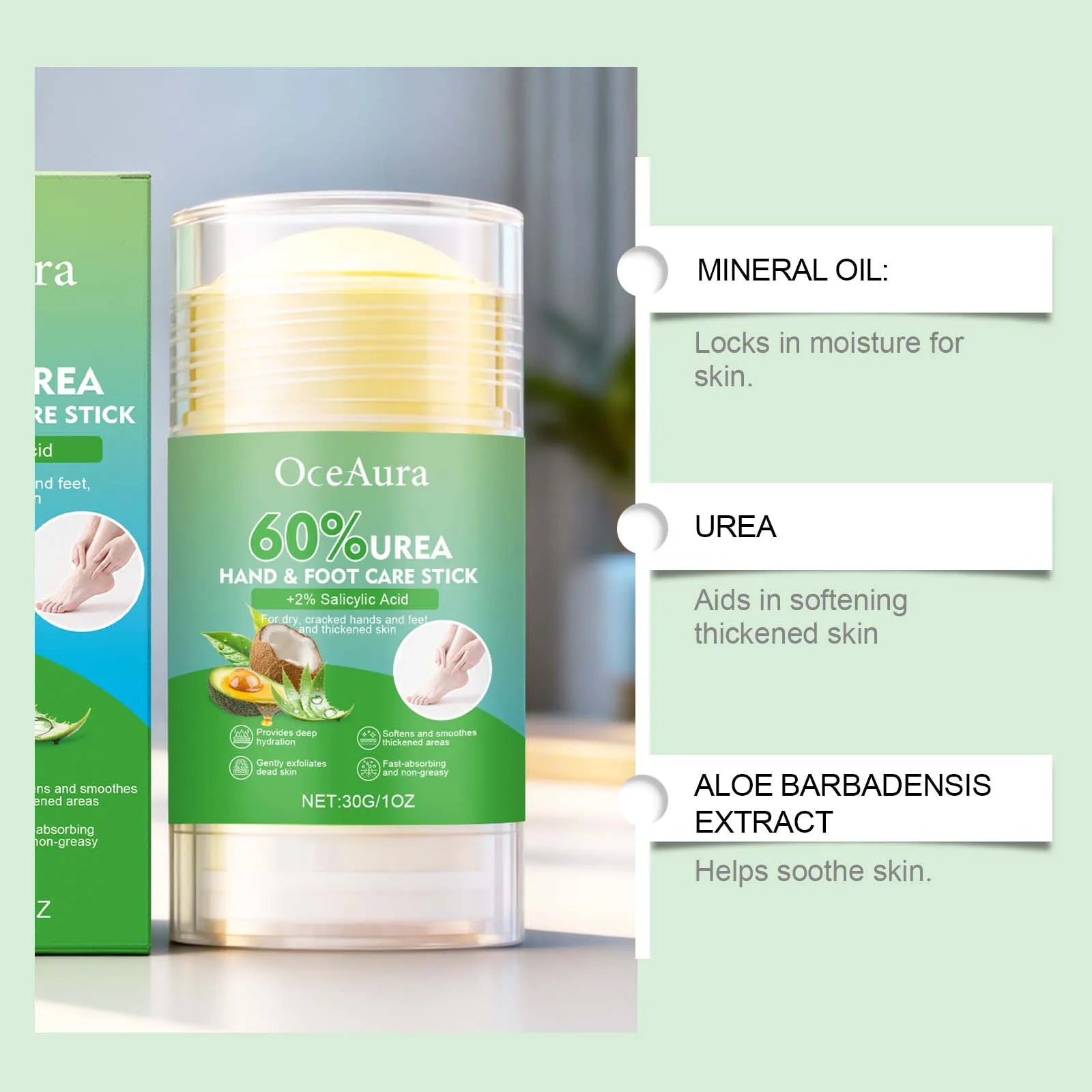 60% Urea Hand & Foot Care Stick Moisturizing Balm for Dry Rough Skin Gentle Exfoliation Softening Skin Cracked Heel Repair Care Peaceful Pleasures Health and Wellness