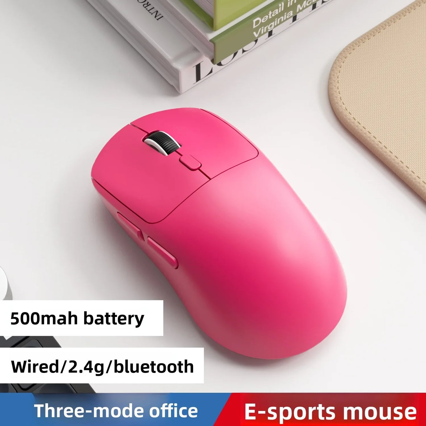 Tri-mode M348 Superlight Mouse Bluetooth 2.4G Wireless Gaming Mouse Flagship Chip Gaming Sensor 6 Adjustable DPI for Office Game Peaceful Pleasures Health and Wellness Rose Red