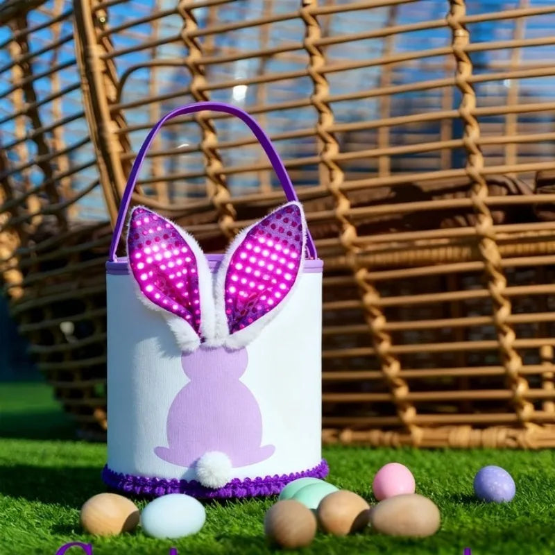 Light-Up Glitter Bunny Easter Egg Basket | Kids Candy Bucket