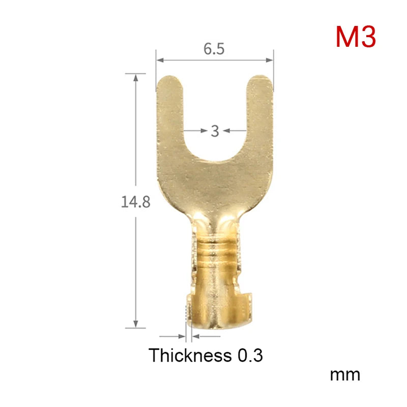 100Pcs Brass U-Shape Fork Crimp Terminals Grounding Lug Set Crimp Fork Terminals Peaceful Pleasures Health and Wellness M3