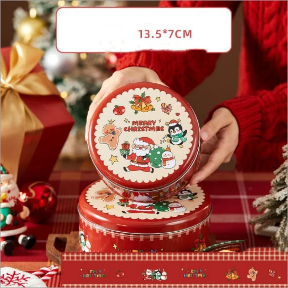 Round Christmas Tinplate Candy & Cookie Gift Tin Box | Santa