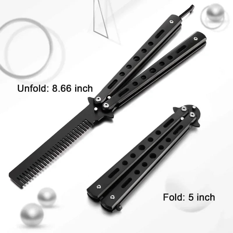 Foldable Comb Stainless Steel Practice Training Butterfly Knife Comb Beard Moustache Brushe Salon Hairdressing Styling Tool Peaceful Pleasures Health and Wellness