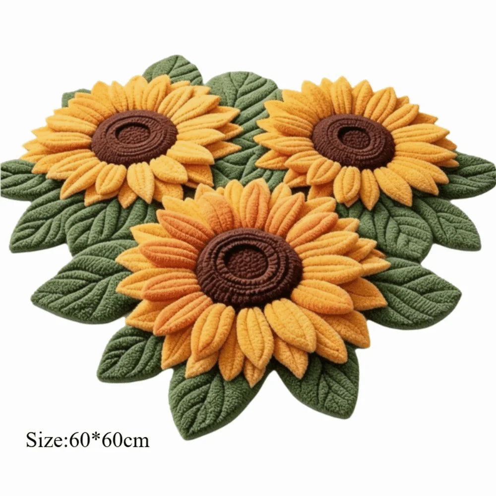 Durable Special-shaped Sunflower Carpet Non-slip Absorbent Flower Carpet Soft 60x60cm Door Gasket Home Decoration Peaceful Pleasures Health and Wellness