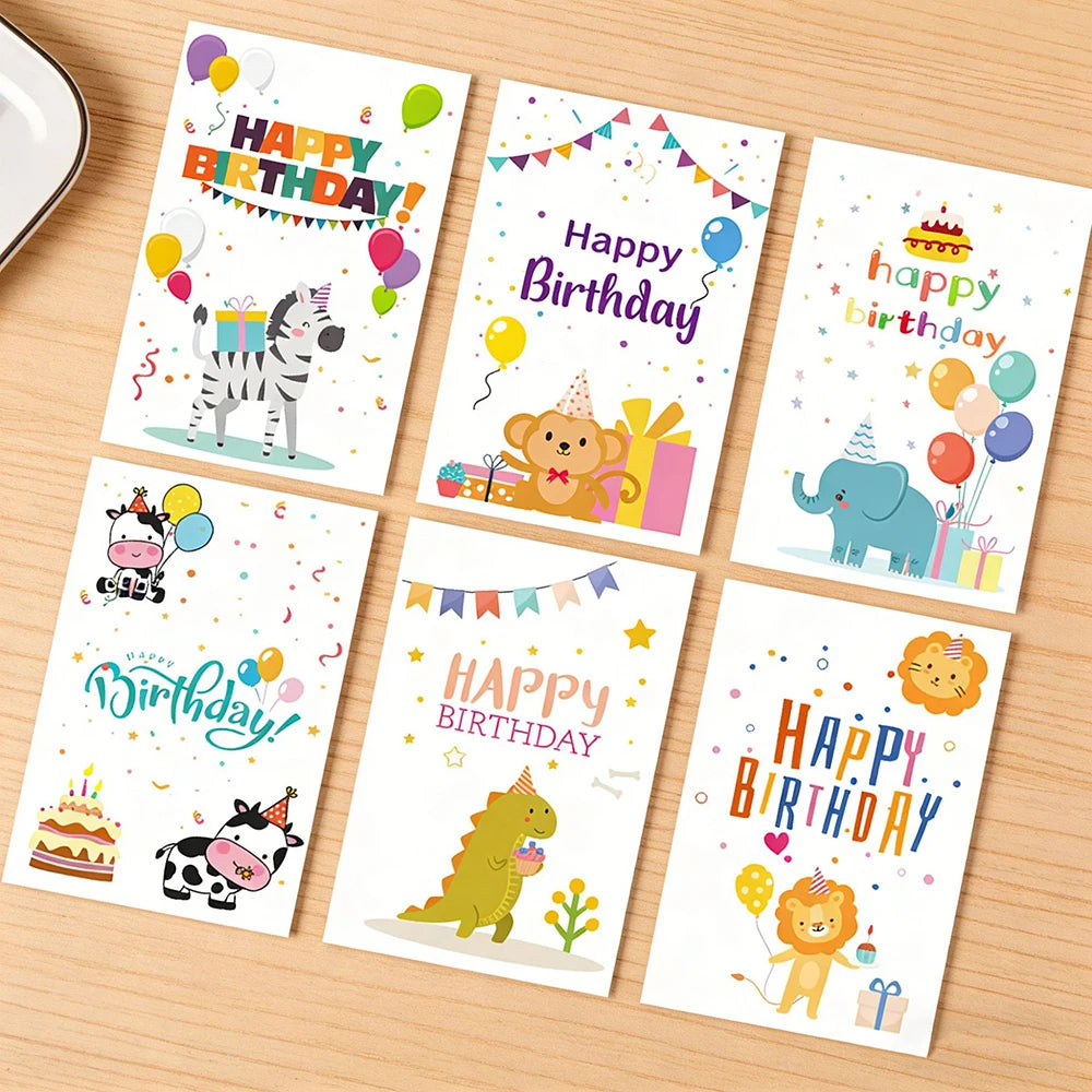 6 cards+6 Envelopes Birthday Greeting Cards English Blessings Small