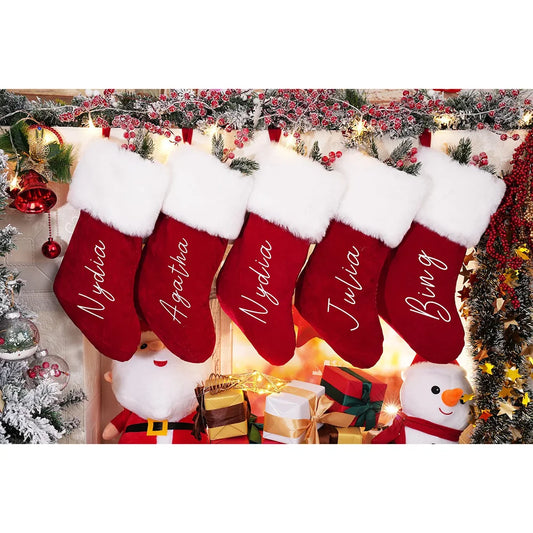 Personalized Name Red Plush Christmas Stocking | Custom Xmas Gift Christmas Stocking Peaceful Pleasures Health and Wellness