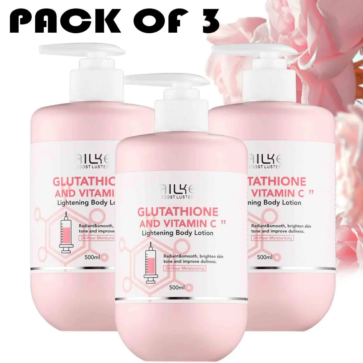 AILKE Vitamin C & Glutathione Brightening Body Lotion 500ml Peaceful Pleasures Health and Wellness 3 Bottle Lotion france