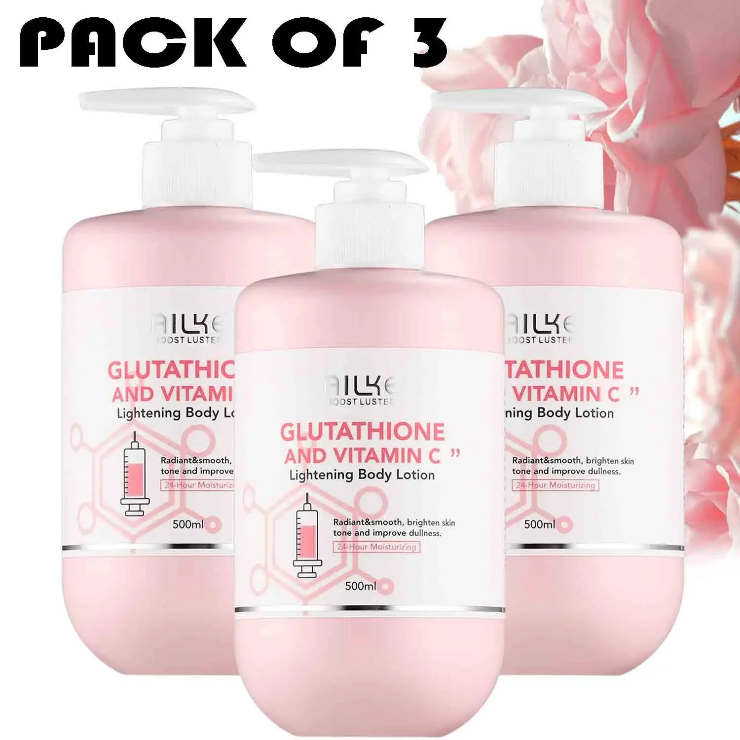 AILKE Vitamin C & Glutathione Brightening Body Lotion 500ml Peaceful Pleasures Health and Wellness 3 Bottle Lotion france