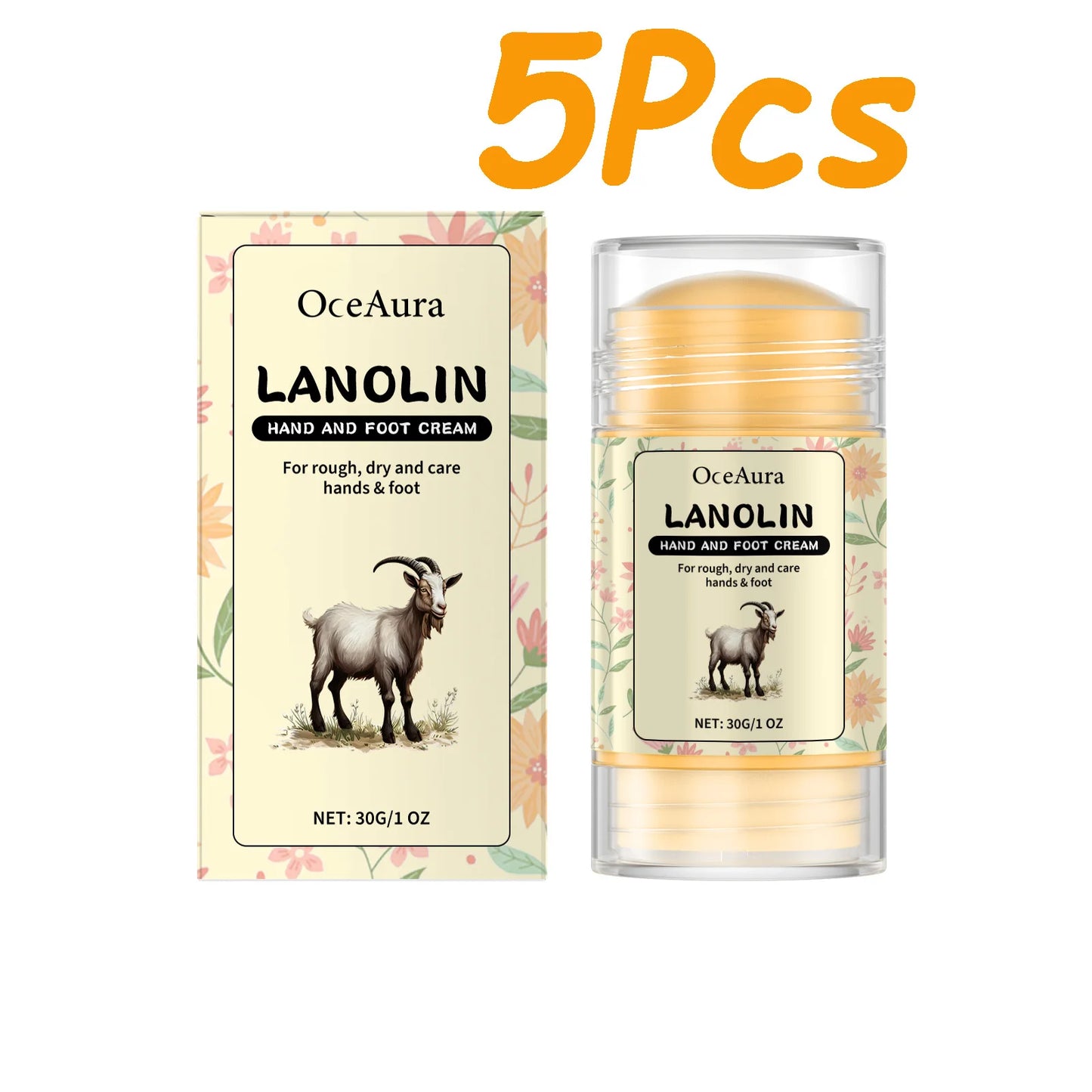 Lanolin Hand Foot Stick For Dry Cracked Rough Skin Gentle Moisturizing Nourishing Anti Crack Preventing Your Feet From Cracking Peaceful Pleasures Health and Wellness 5 x 30g Boxed