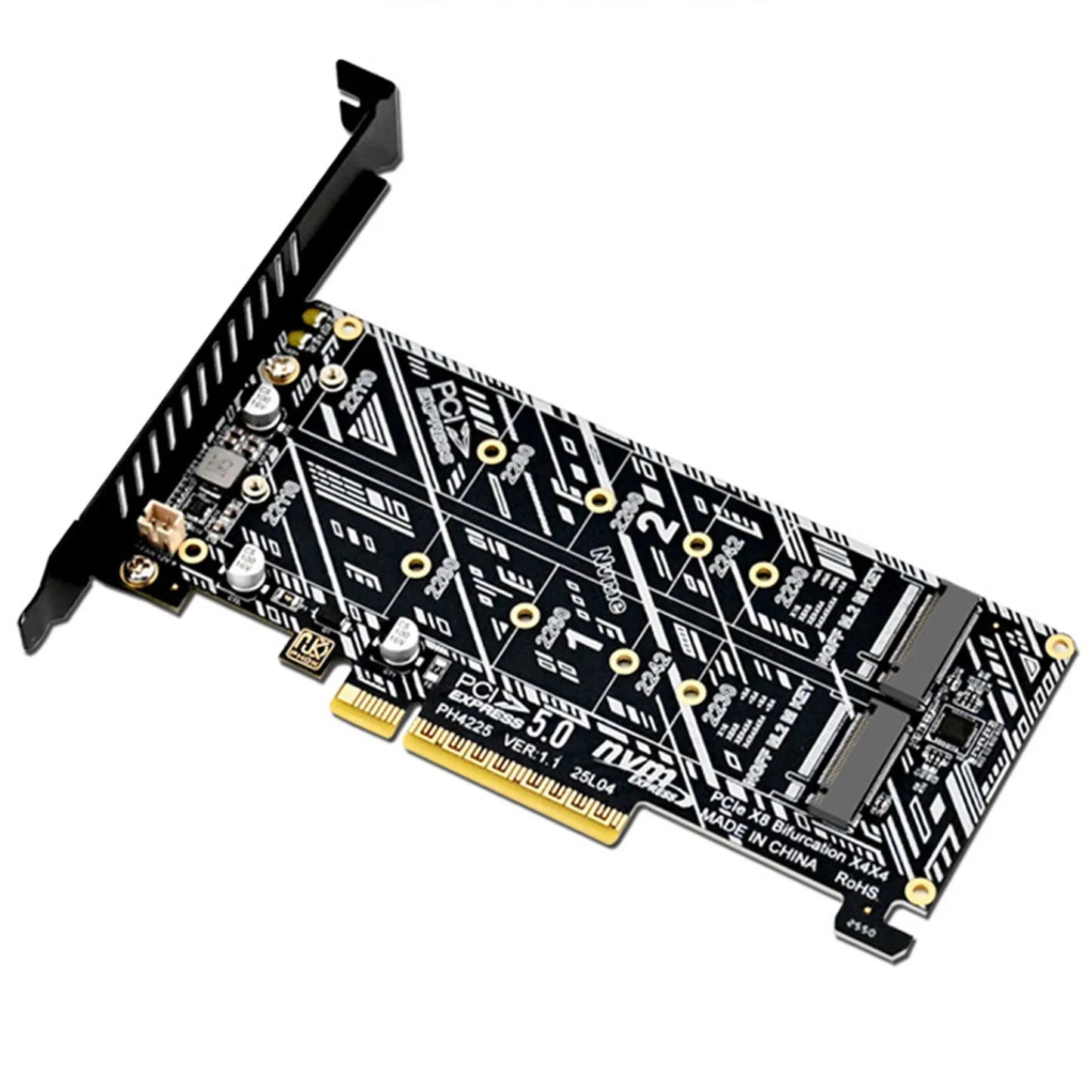 PH4225 PCIe 5.0 X8 to Dual M.2 NVMe SSD Adapter Card Support X4X4 Bifurcation Raid Expansion Board for Enterprise SSD Slot Peaceful Pleasures Health and Wellness Black
