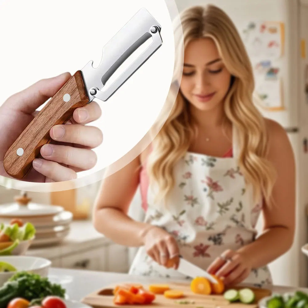 Stainless Steel Fruit & Vegetable Peeler | Wooden Handle Vegetable Peeler Peaceful Pleasures Health and Wellness