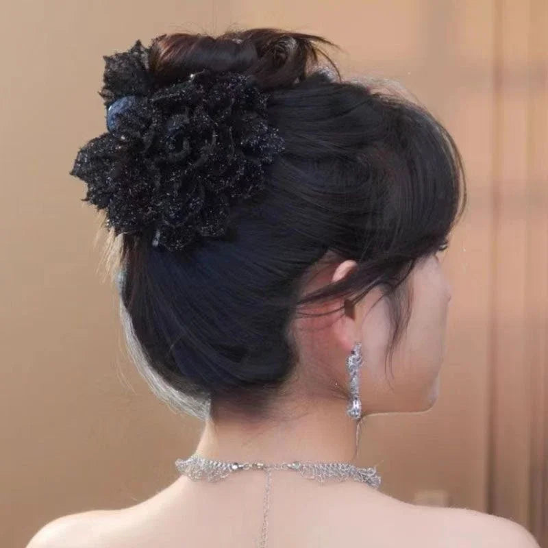 Black Mesh Flower Shark Claw Hair Clip for Women