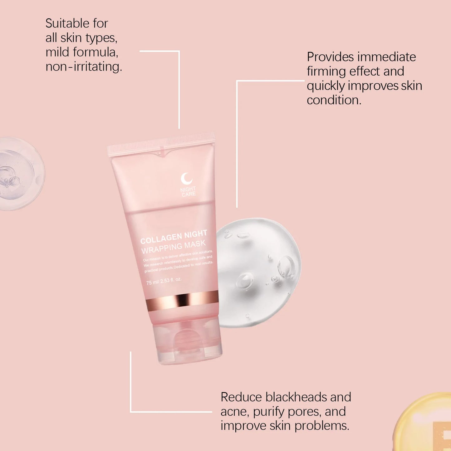 Facial Mask Collagen Night Wrapping Peel Off Brighten Deeply Hydrating Firming Mask Elasticity Reduce Sagging Dullness Care Mask Peaceful Pleasures Health and Wellness