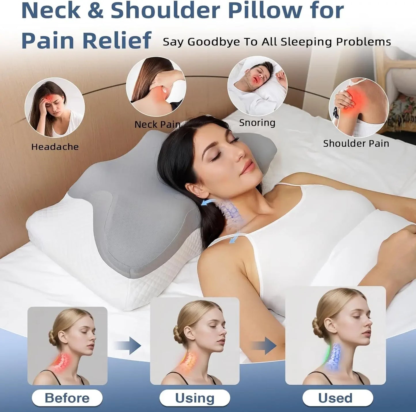 Adjustable Memory Foam Neck Pillow for Sleeping, Ergonomic Support for Side Back Stomach Sleepers Peaceful Pleasures Health and Wellness