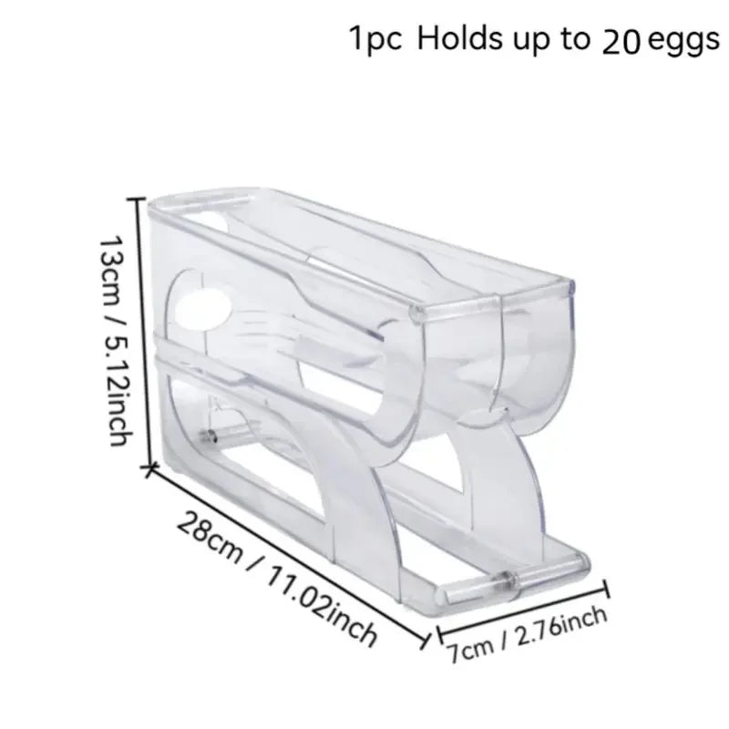 Automatic Rolling Egg Dispenser Tray – Holds 20 or 30 Eggs Egg Storage Organizer Peaceful Pleasures Health and Wellness 3 Tiers-Transparent