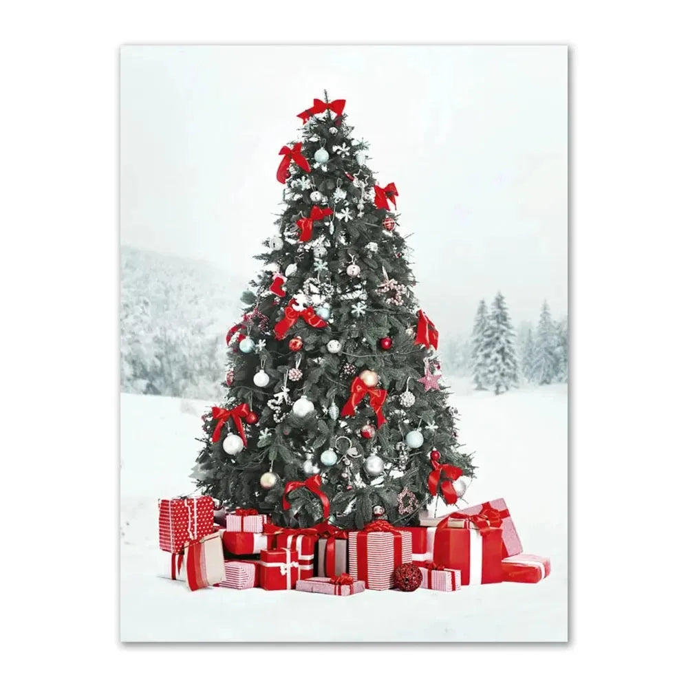 Vintage Christmas Tree Canvas Wall Art | Unframed Holiday Print