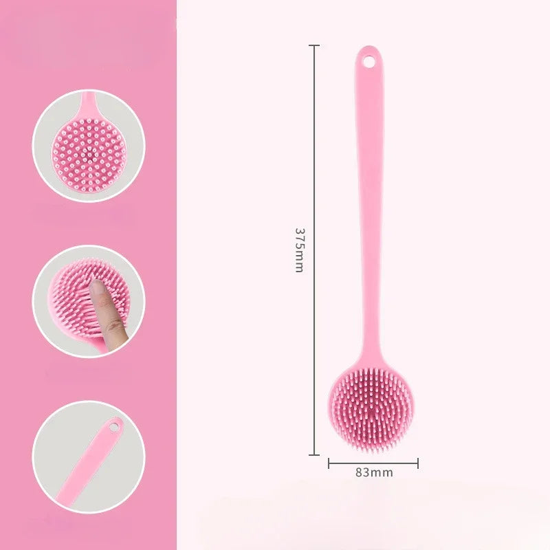 Long Handle Silicone Bath Brush – Dual-Sided Body Exfoliator Bath & Body Brush Peaceful Pleasures Health and Wellness Long handle-Pink Silica Gel