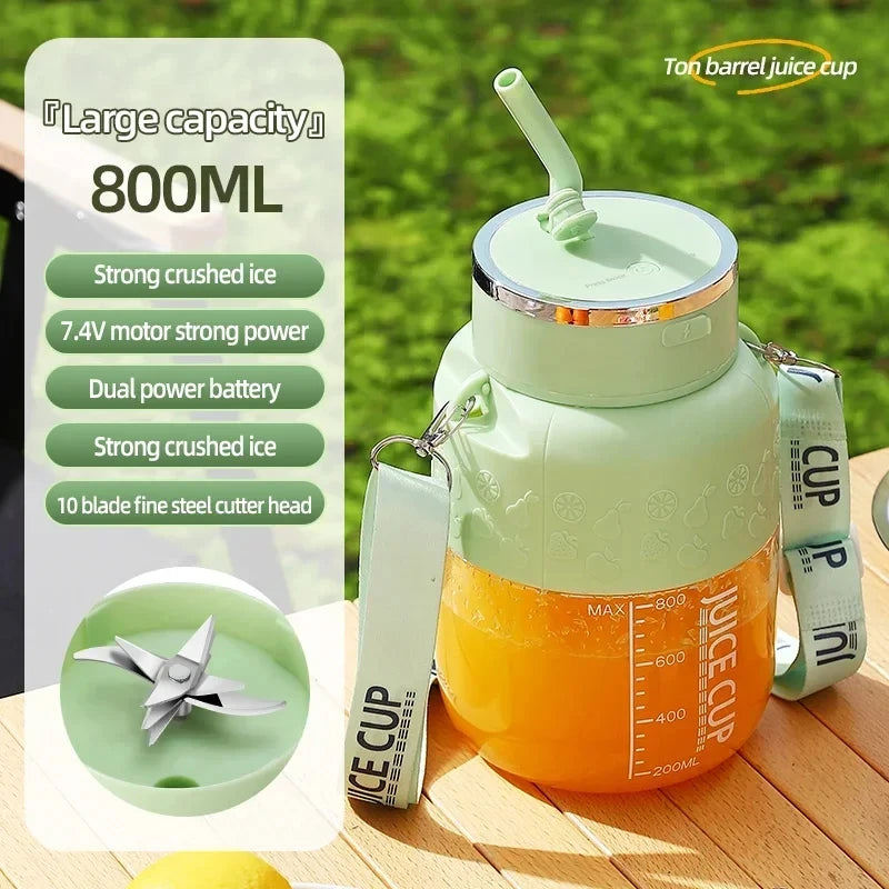Wireless Portable Juicing Bucket Electric 800ml Sports Cup Fresh Fruit Juicer With Large Capacity and 10 Stainless Steel Blades Peaceful Pleasures Health and Wellness green